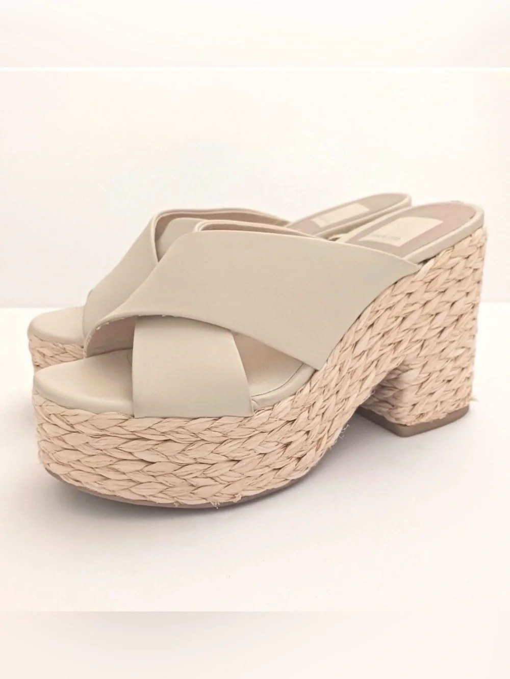 Dolce Vita Eliana Platform Braided Woven Platform Slide Sandals in Cream - 7.5